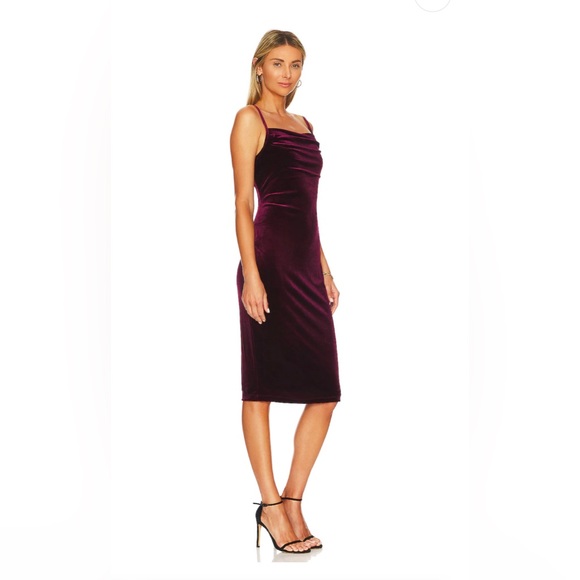 Revolve 1. STATE Bias Velvet Midi Slip Dress in Port - Picture 2 of 5